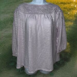 J Jill M Yoke Top Shirt Women Lavender Crochet Lace Slub Knit Boho
